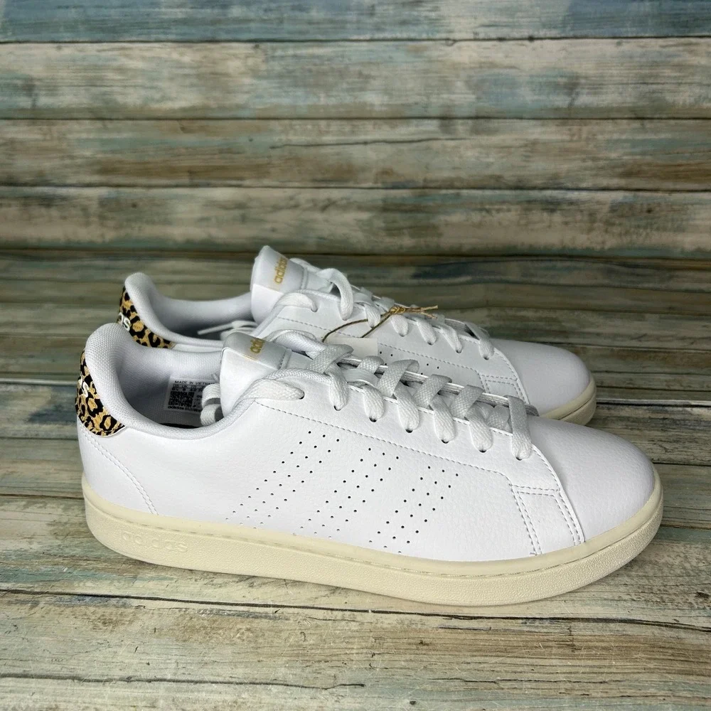 Adidas‎ Women Advantage Shoes Sneakers Size 9.5 Tennis White GW4850 Leopard